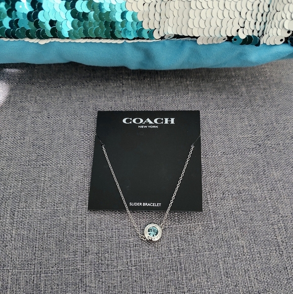 COACH open circle stone stud slider bracelet, blue, silver, adjustable, NEW - Picture 3 of 3